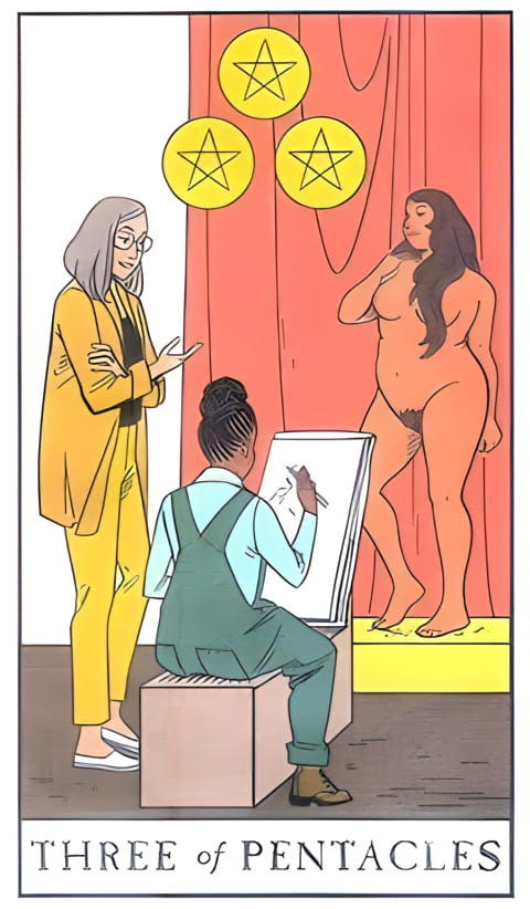 Tres de Oros — Tarot de la Bruja Moderna