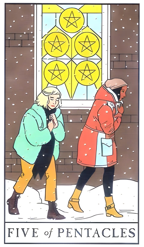 Cinco de Oros — Tarot de la Bruja Moderna