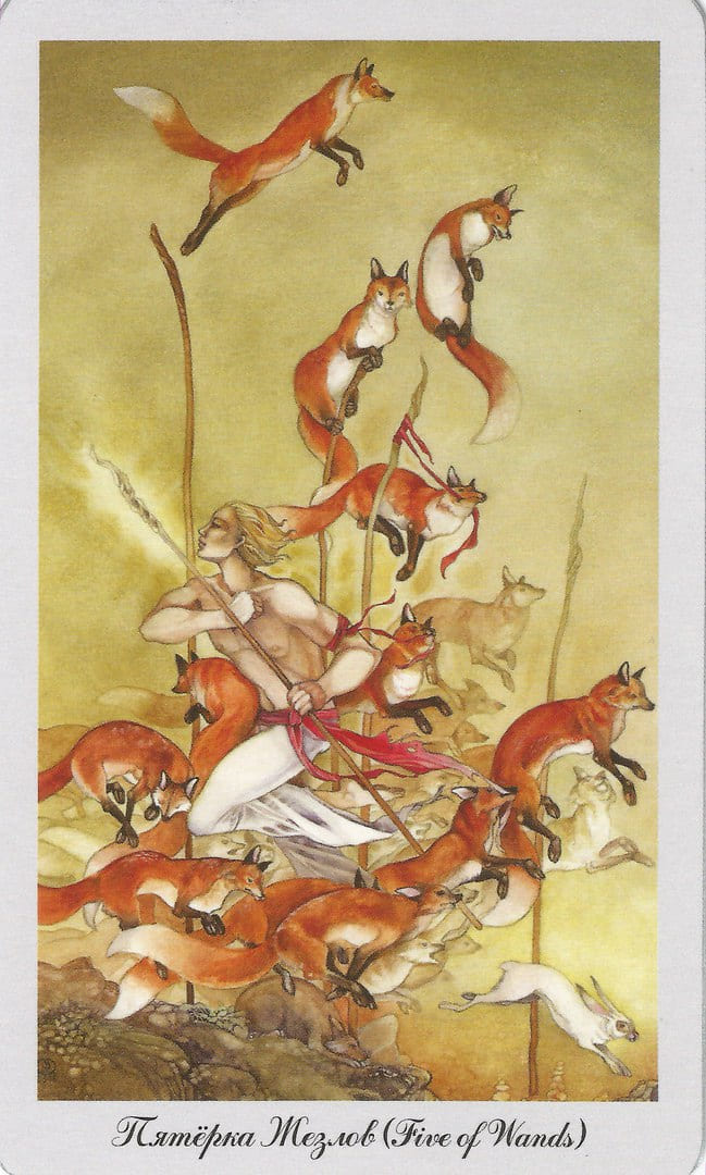 Cinco de Bastos — Shadowscapes Tarot