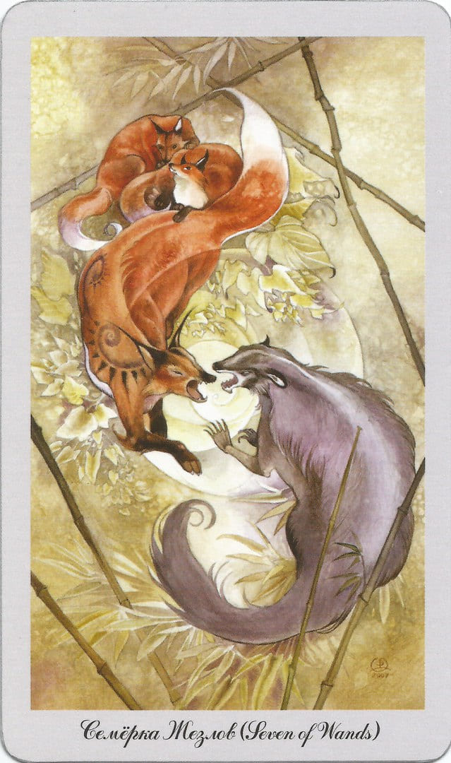 Siete de Bastos — Shadowscapes Tarot