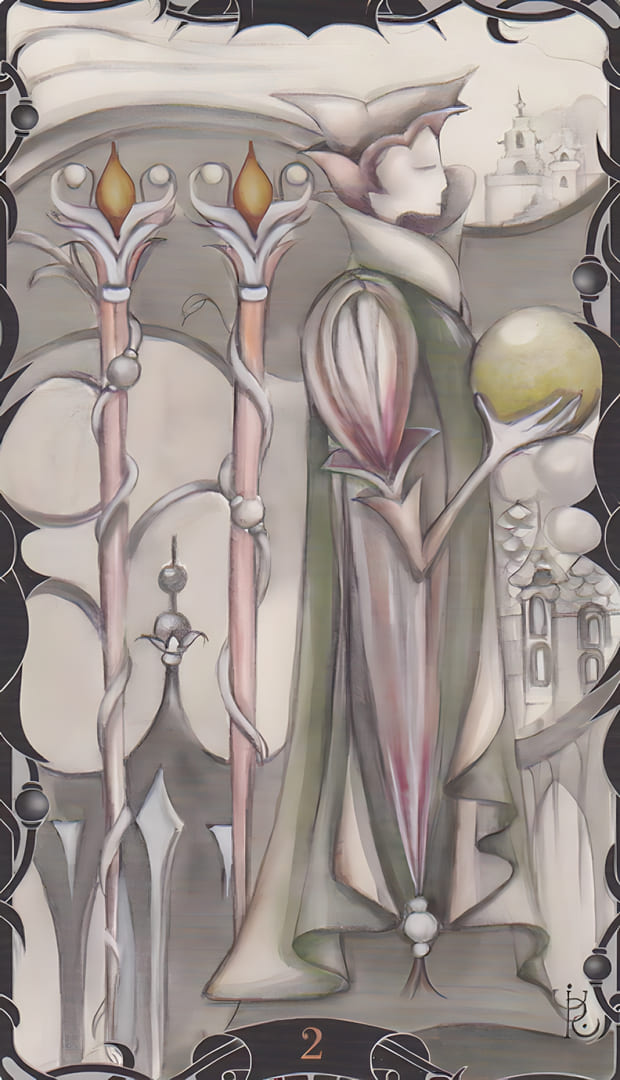 Two of Wands — Tarot of the Enchanted Garden