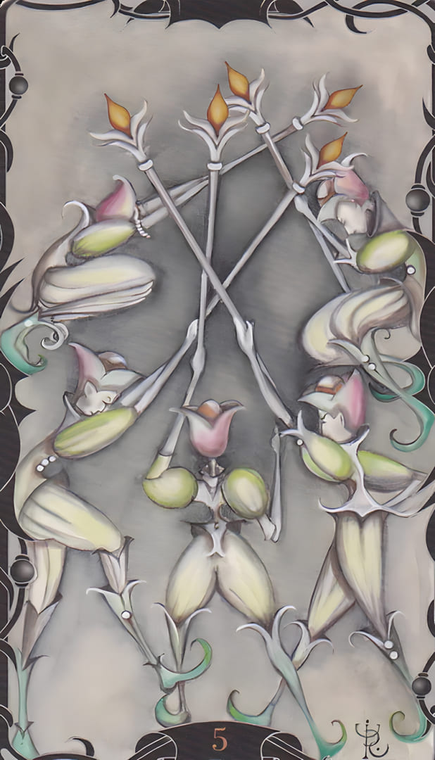 Five of Wands — Tarot of the Enchanted Garden