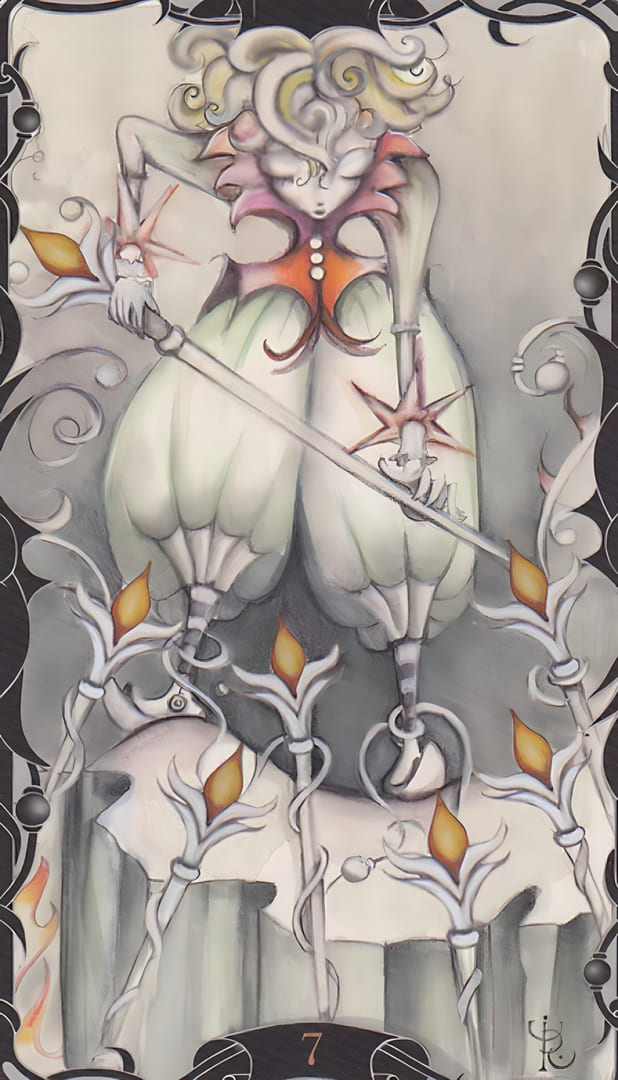 Seven of Wands — Tarot of the Enchanted Garden
