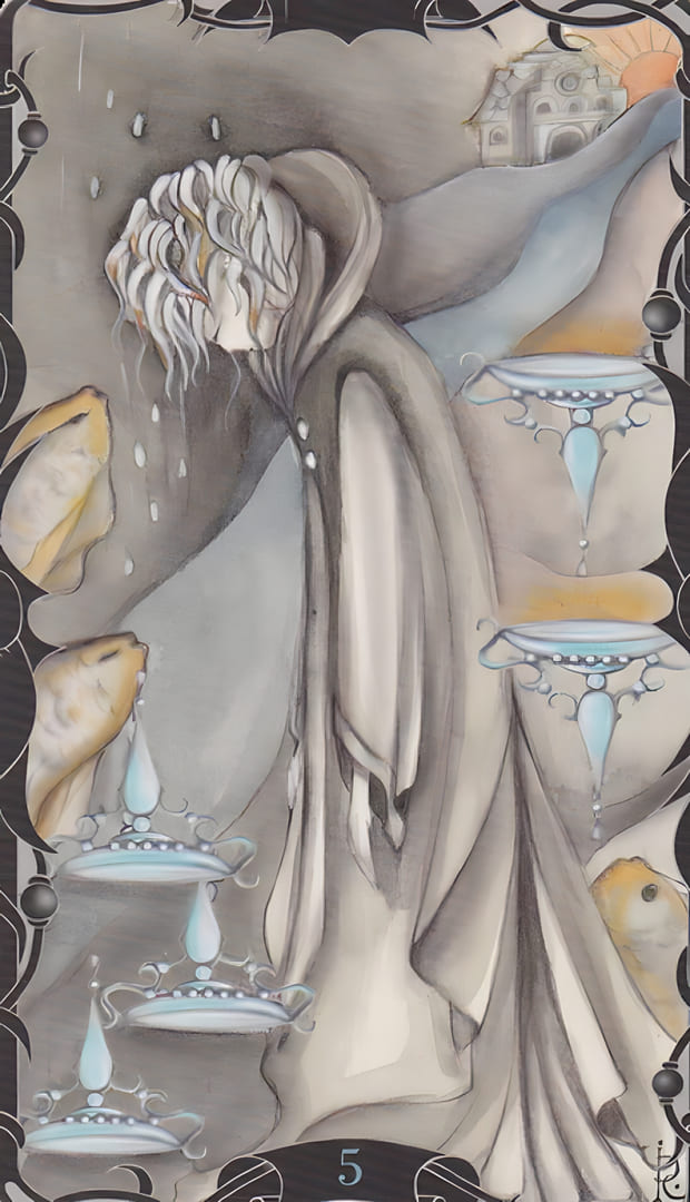 Five of Cups — Tarot of the Enchanted Garden