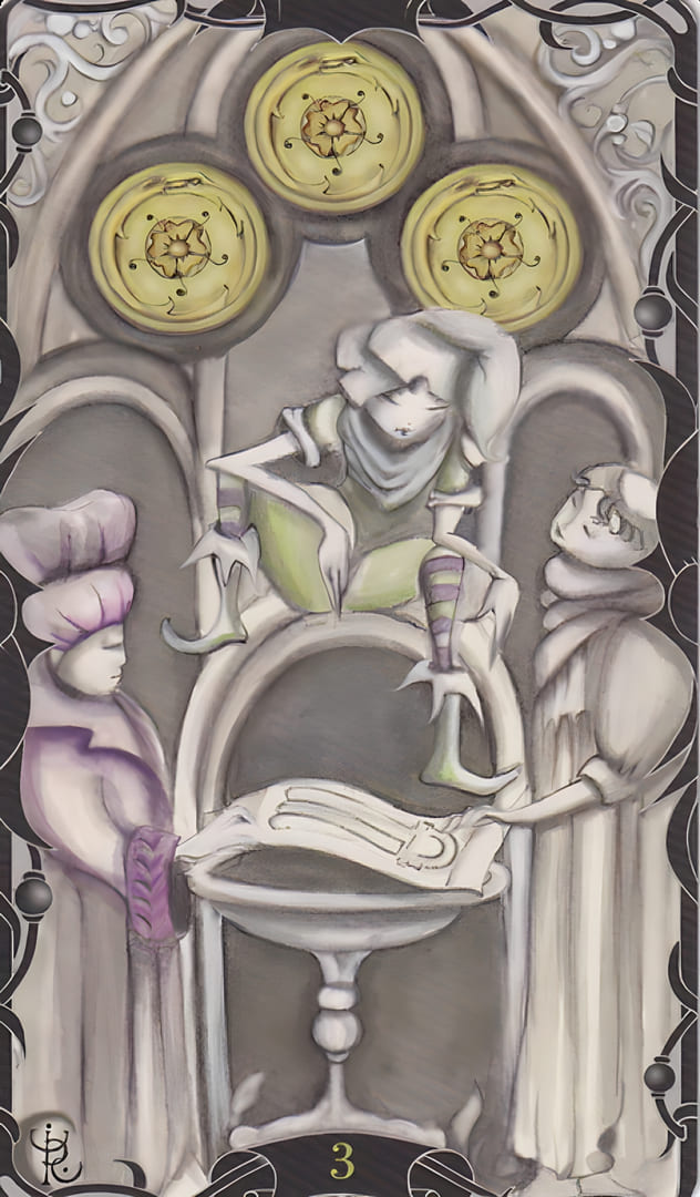 Three of Pentacles — Tarot of the Enchanted Garden