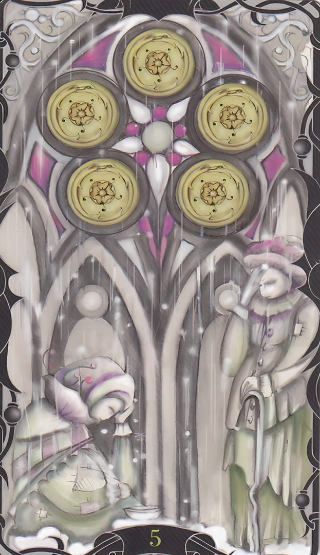 Five of Pentacles — Tarot of the Enchanted Garden
