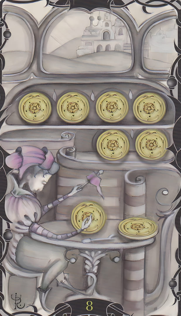 Eight of Pentacles — Tarot of the Enchanted Garden