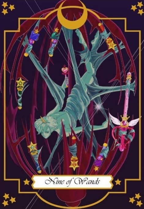 Nine of Wands — Moonlight Senshi Tarot