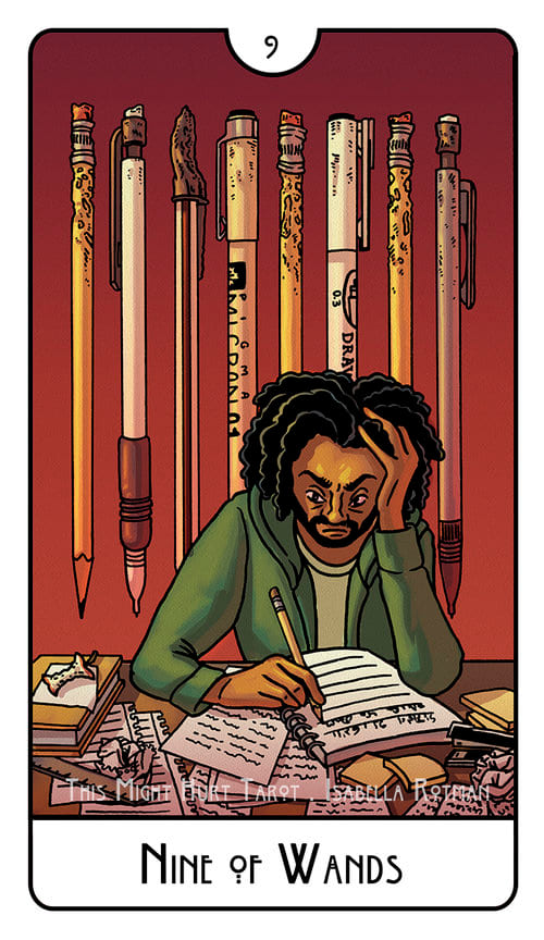 Nueve de Bastos — This Might Hurt Tarot