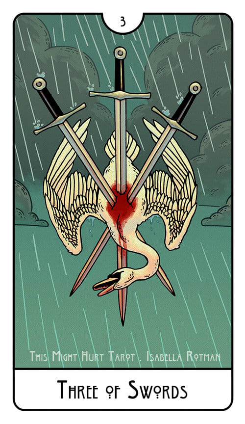 Tres de Espadas — This Might Hurt Tarot
