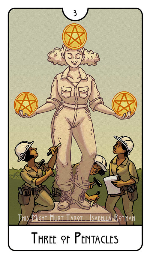 Three of Pentacles — This Might Hurt Tarot