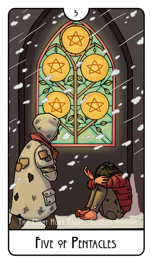 Cinco de Oros — This Might Hurt Tarot