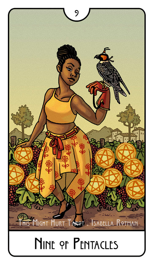 Nueve de Oros — This Might Hurt Tarot