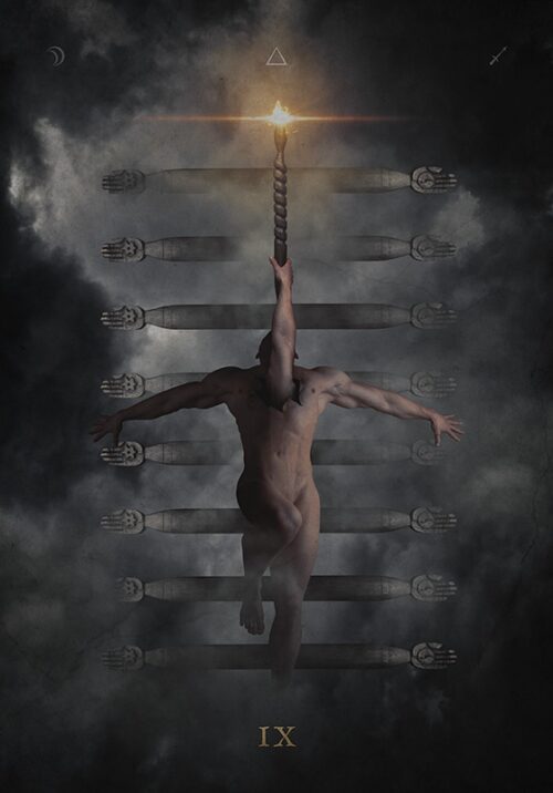 Nueve de Bastos — The Sabbath Tarot