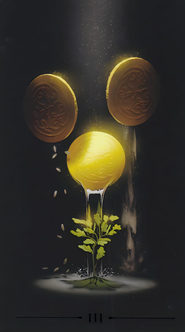 Tres de Oros — True Black Tarot