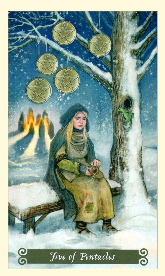 Cinco de Oros — Tarot de la Bruja Verde