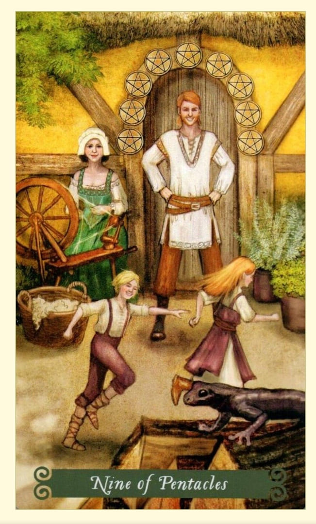 Nueve de Oros — Tarot de la Bruja Verde