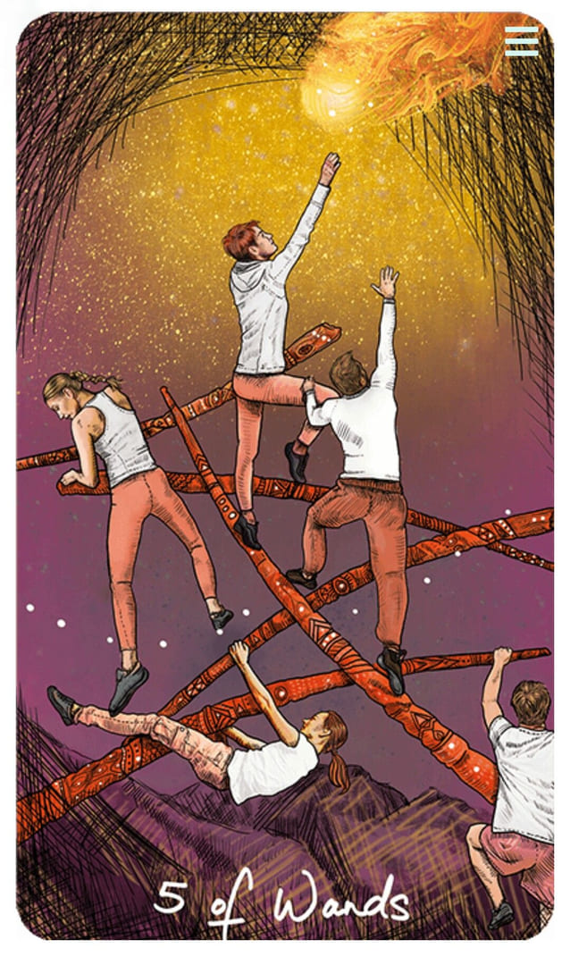 Cinco de Bastos — Tarot Vidente de Luz