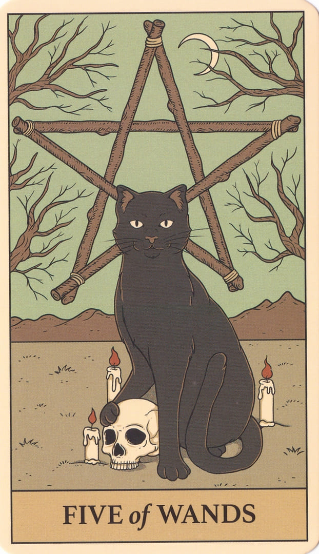 Five of Wands — Cats Rule the Earth Tarot
