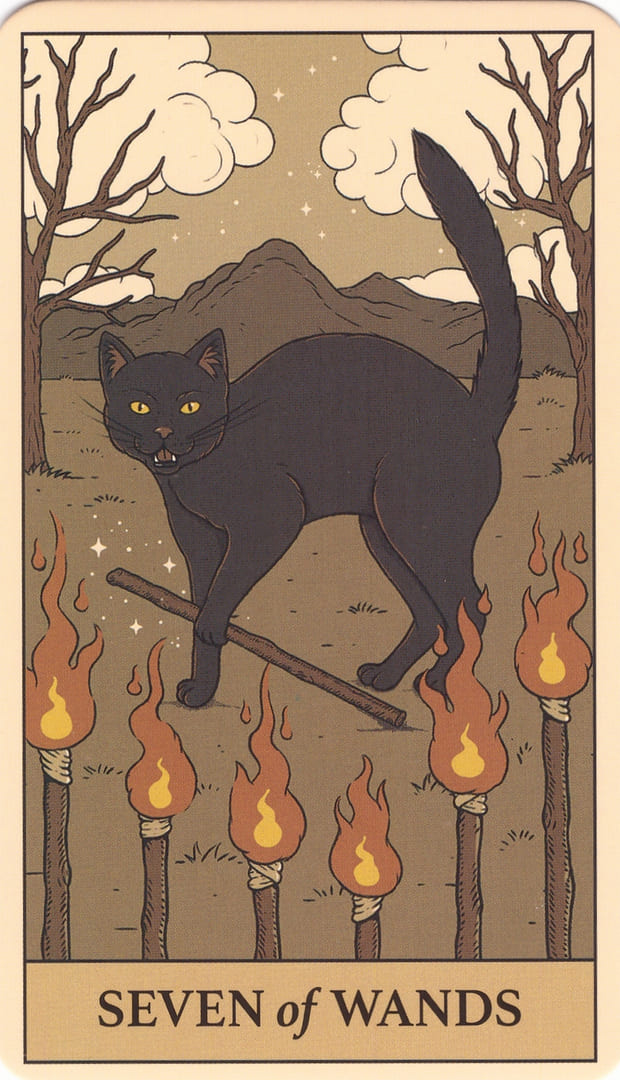 Seven of Wands — Cats Rule the Earth Tarot