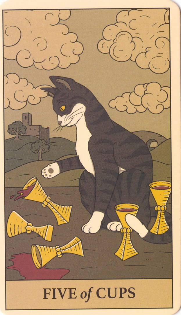 Five of Cups — Cats Rule the Earth Tarot