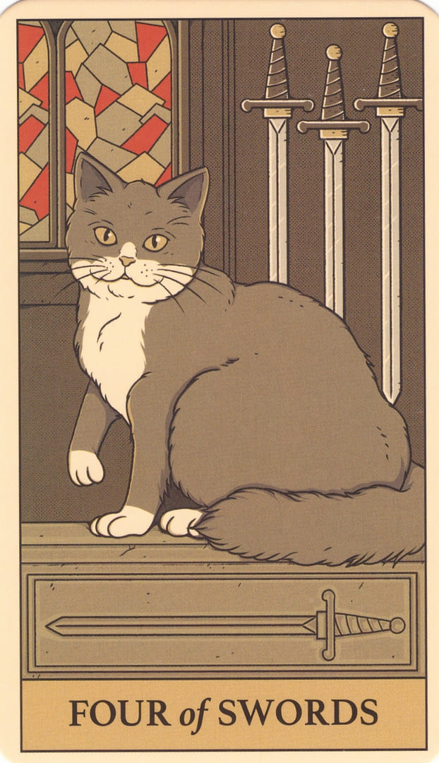 Cuatro de Espadas — Cats Rule the Earth Tarot