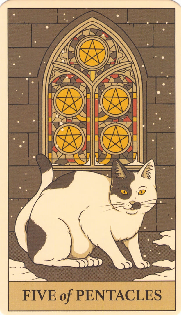 Cinco de Oros — Cats Rule the Earth Tarot