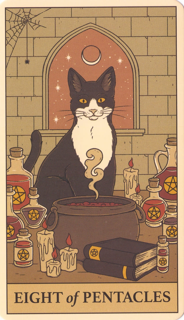 Eight of Pentacles — Cats Rule the Earth Tarot