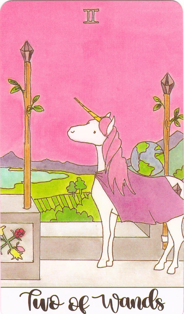 Two of Wands — Crystal Unicorn Tarot