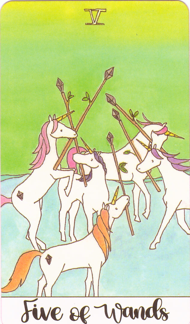 Five of Wands — Crystal Unicorn Tarot