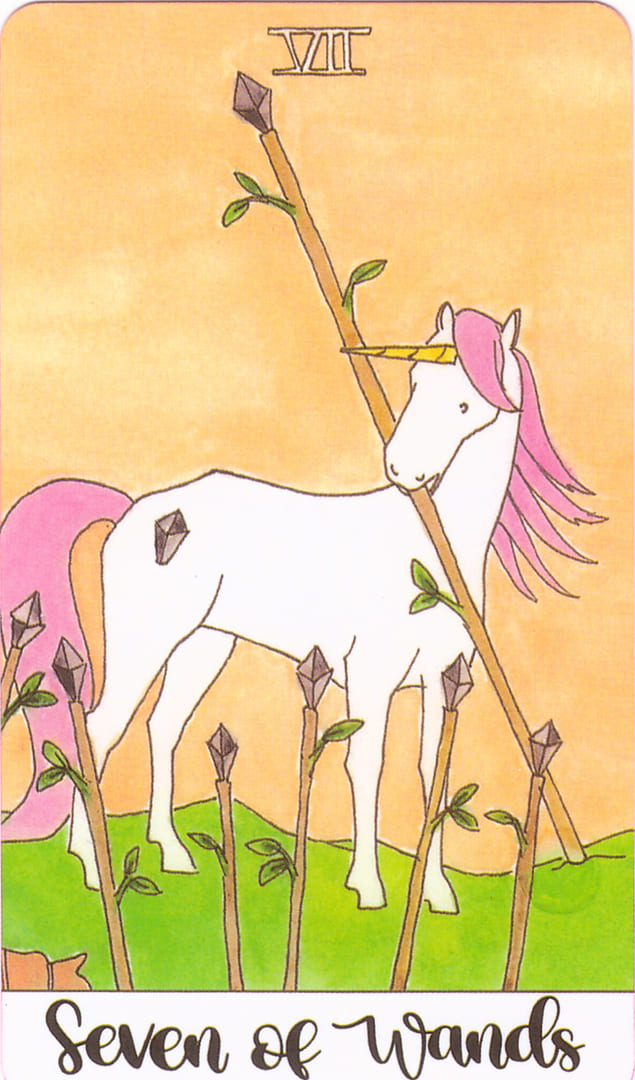 Seven of Wands — Crystal Unicorn Tarot