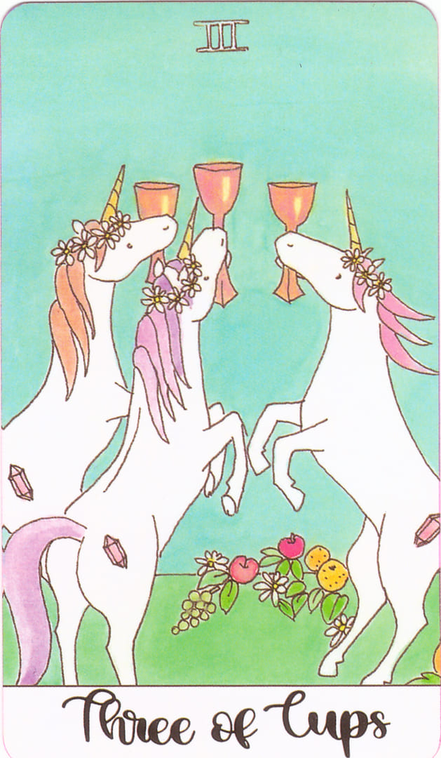 Tres de Copas — Crystal Unicorn Tarot
