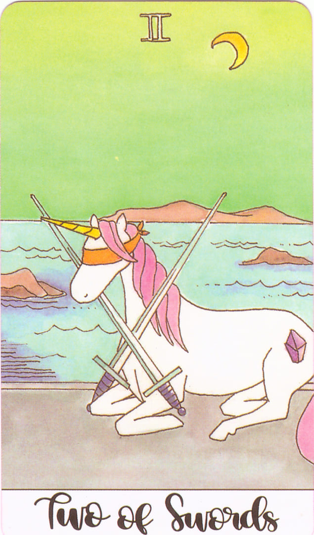 Dos de Espadas — Crystal Unicorn Tarot