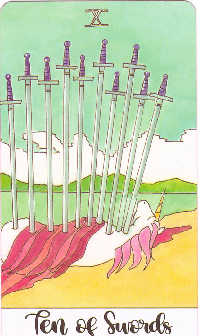 Diez de Espadas — Crystal Unicorn Tarot