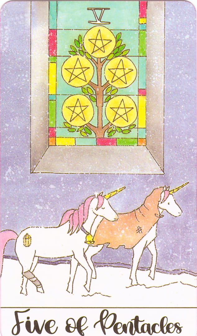 Five of Pentacles — Crystal Unicorn Tarot