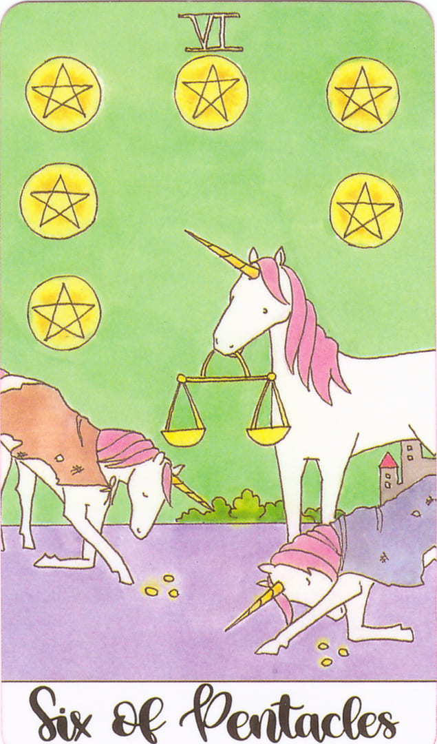 Six of Pentacles — Crystal Unicorn Tarot