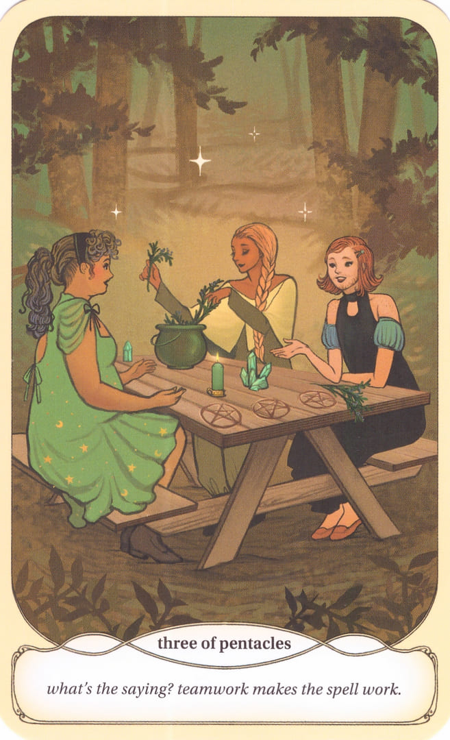 Tres de Oros — Cozy Witch Tarot