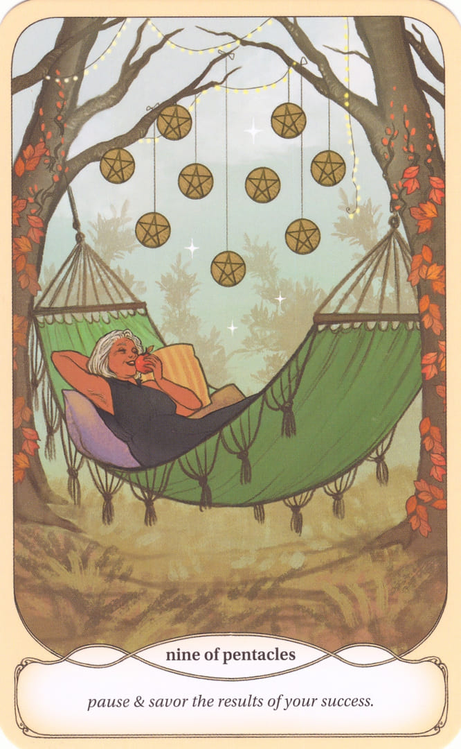 Nine of Pentacles — Cozy Witch Tarot