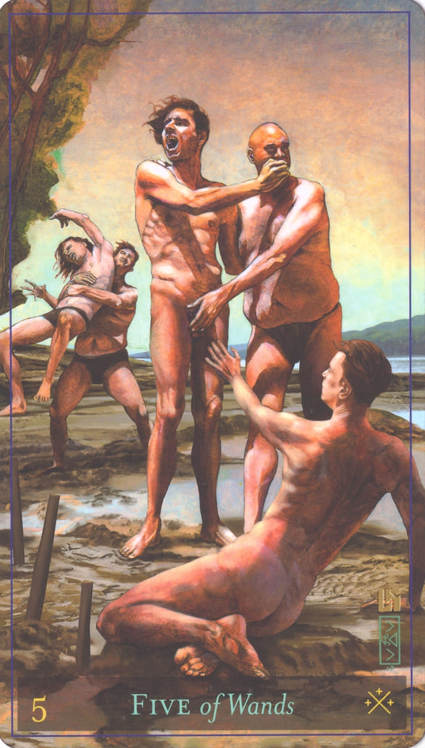 Five of Wands — Divine Masculine Tarot