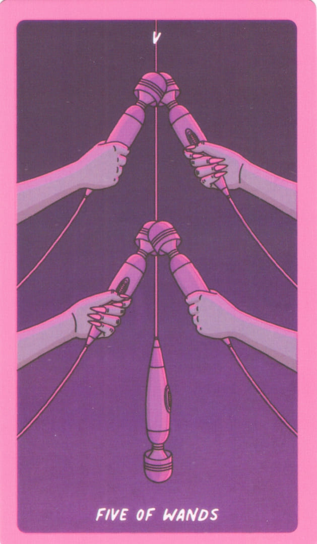 Cinco de Bastos — Exotic Cancer Tarot