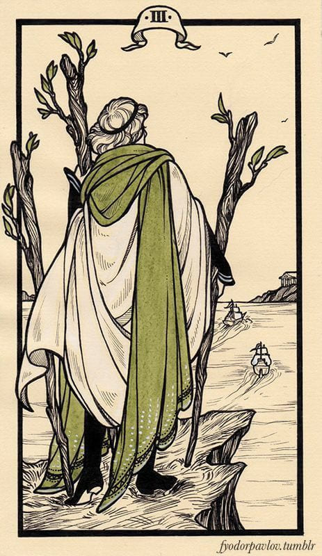 Tres de Bastos — Fyodor Pavlov Tarot