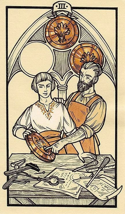 Tres de Oros — Fyodor Pavlov Tarot