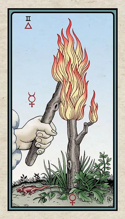 Dos de Bastos — Alchemical Tarot