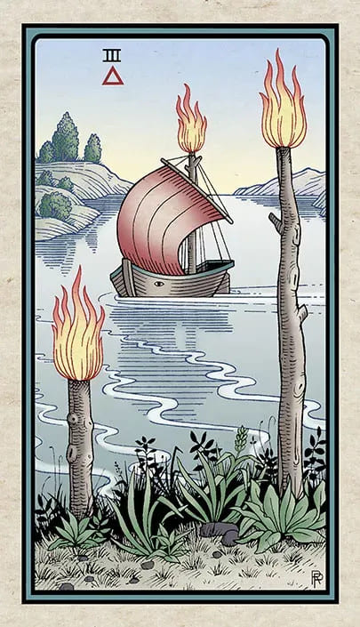 Tres de Bastos — Alchemical Tarot