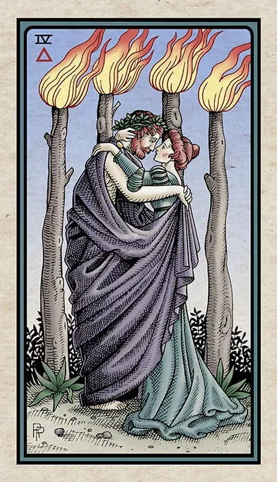 Cuatro de Bastos — Alchemical Tarot