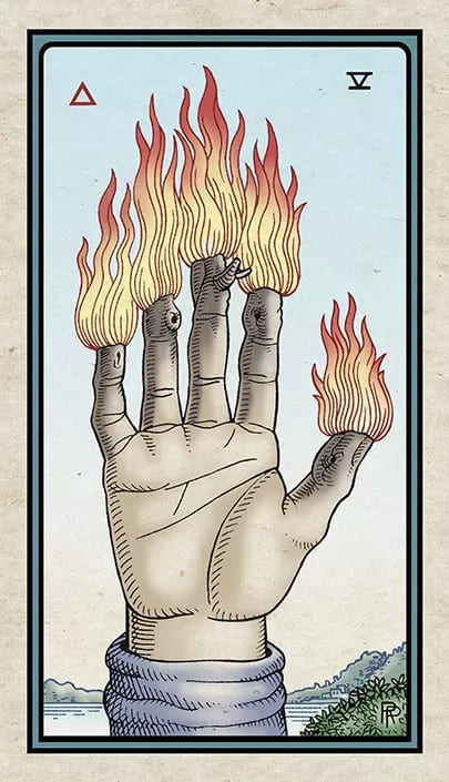 Cinco de Bastos — Alchemical Tarot