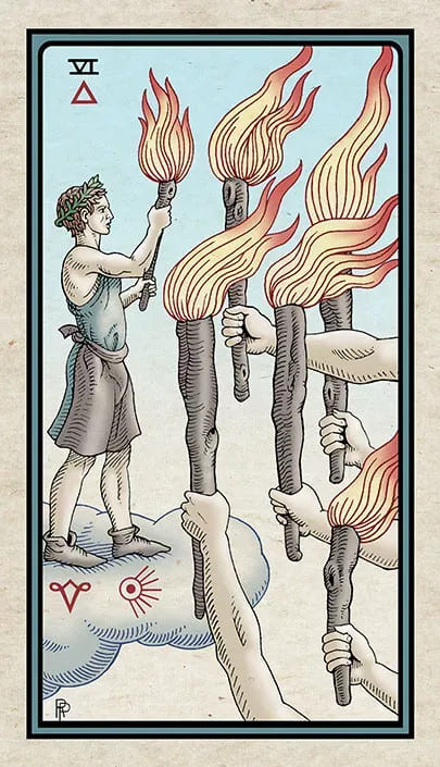 Seis de Bastos — Alchemical Tarot