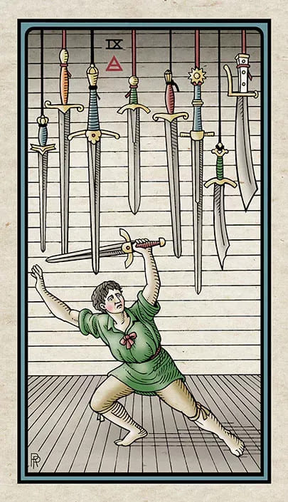 Nueve de Espadas — Alchemical Tarot