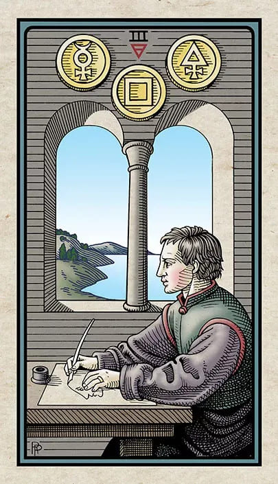 Tres de Oros — Alchemical Tarot