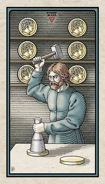 Ocho de Oros — Alchemical Tarot